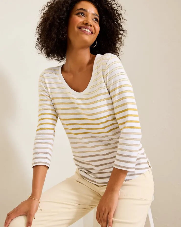 Women Tommy Bahama Loungewear|Tops & Shirts<Ashby Isles Horizon Stripe 3/4-Sleeve T-Shirt