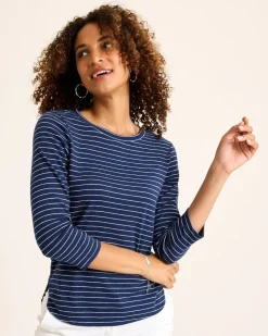 Women Tommy Bahama Loungewear|Tops & Shirts<Ashby Isles Metallic Stripe 3/4-Sleeve T-Shirt