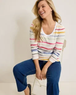 Women Tommy Bahama Loungewear|Tops & Shirts<Ashby Isles Sealight Stripe 3/4-Sleeve T-Shirt