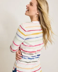 Women Tommy Bahama Loungewear|Tops & Shirts<Ashby Isles Sealight Stripe 3/4-Sleeve T-Shirt