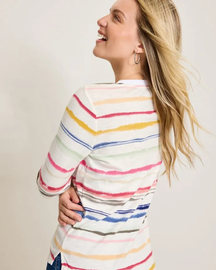 Women Tommy Bahama Loungewear|Tops & Shirts<Ashby Isles Sealight Stripe 3/4-Sleeve T-Shirt