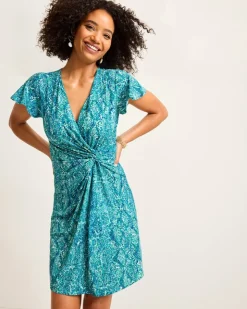 Women Tommy Bahama Dresses<Clara Playa Python Short-Sleeve Faux-Wrap Dress