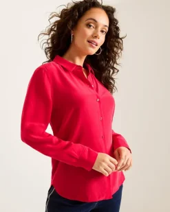 Women Tommy Bahama Tops & Shirts<Classic Long-Sleeve Silk Shirt