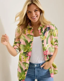 Women Tommy Bahama Tops & Shirts<Coastalina Frond Royal Linen Shirt