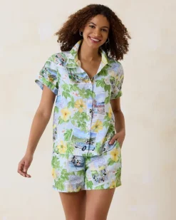 Women Tommy Bahama Tops & Shirts<Disney Coastalina Postcard to Paradise Linen Camp Shirt