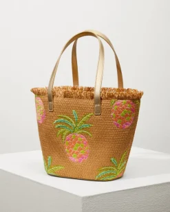 Women Tommy Bahama Beach Bags|Handbags & Clutches<Flamingo Pineapple Straw Tote