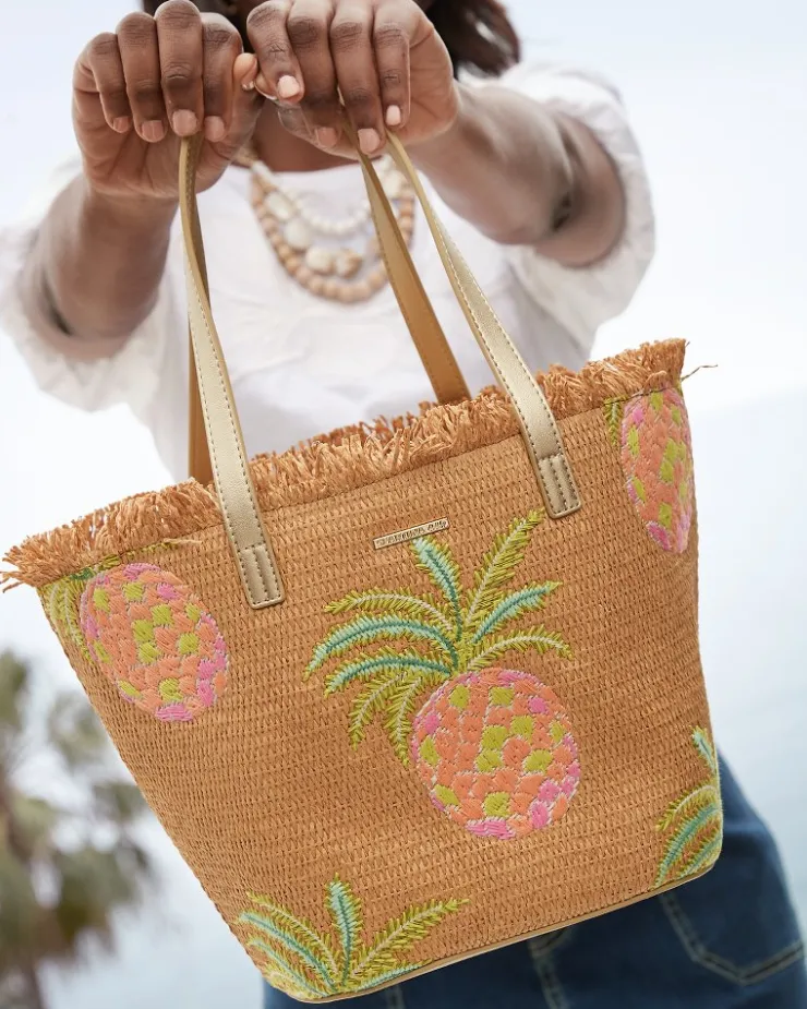 Women Tommy Bahama Beach Bags|Handbags & Clutches<Flamingo Pineapple Straw Tote