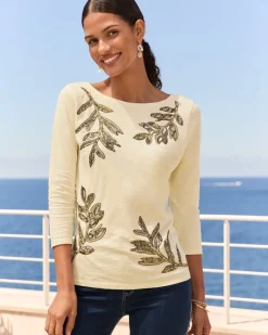 Women Tommy Bahama Tops & Shirts<Forever Fronds Embellished Lux 3/4-Sleeve T-Shirt