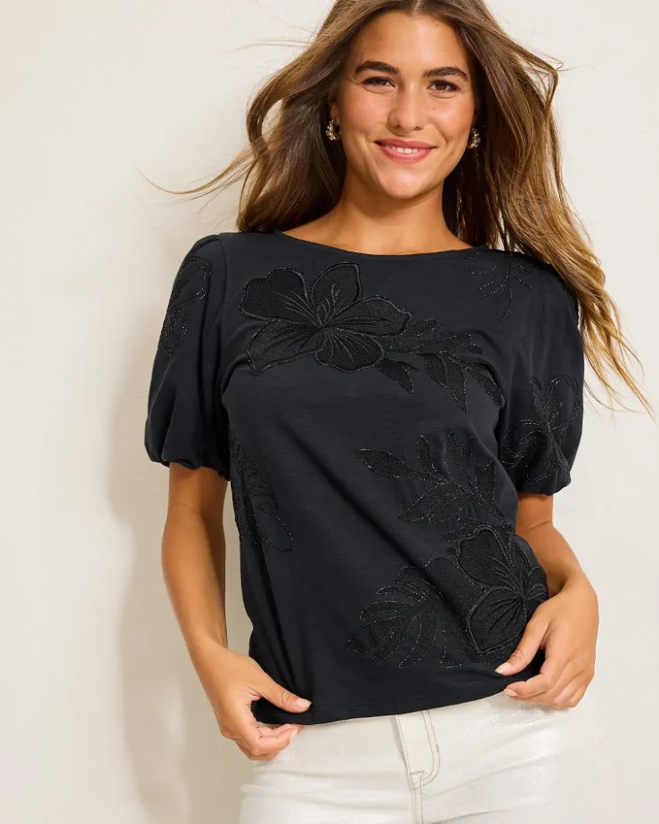 Women Tommy Bahama Tops & Shirts<Heritage Hibiscus Puff-Sleeve Lux T-Shirt