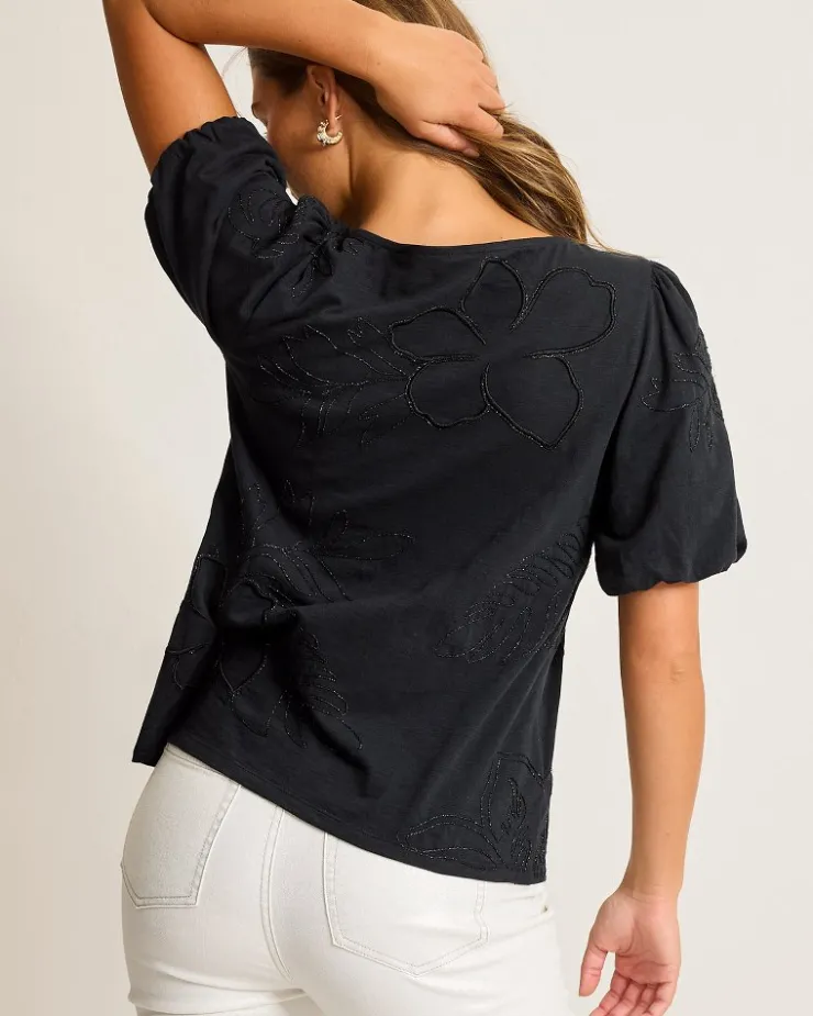 Women Tommy Bahama Tops & Shirts<Heritage Hibiscus Puff-Sleeve Lux T-Shirt