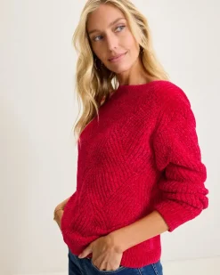 Women Tommy Bahama Sweaters<Island Luna Chenille Shell Stitch Boat-Neck Sweater