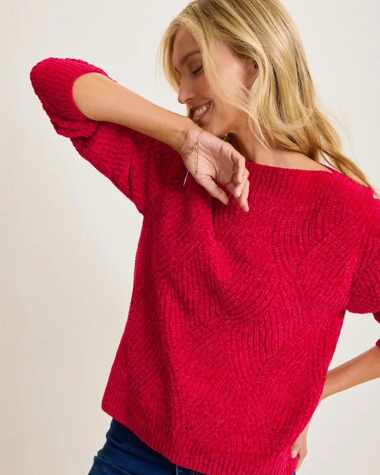 Women Tommy Bahama Sweaters<Island Luna Chenille Shell Stitch Boat-Neck Sweater