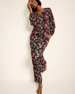 Women Tommy Bahama Sleepwear<Jersey Split-Neck Long Sleeve & Pants Pajama Set