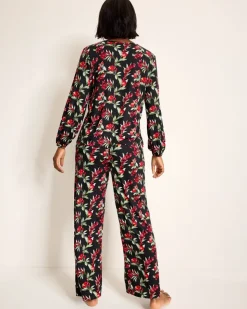 Women Tommy Bahama Sleepwear<Jersey Split-Neck Long Sleeve & Pants Pajama Set