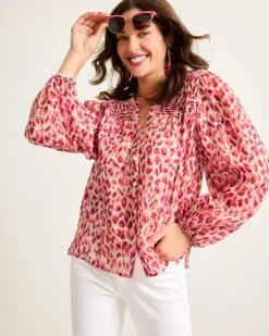 Women Tommy Bahama Tops & Shirts<Jeweled Jaguar Pintuck Blouse
