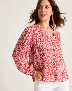 Women Tommy Bahama Tops & Shirts<Jeweled Jaguar Pintuck Blouse