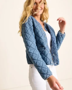Women Tommy Bahama Jackets<Quilted Cropped Denim Jacket