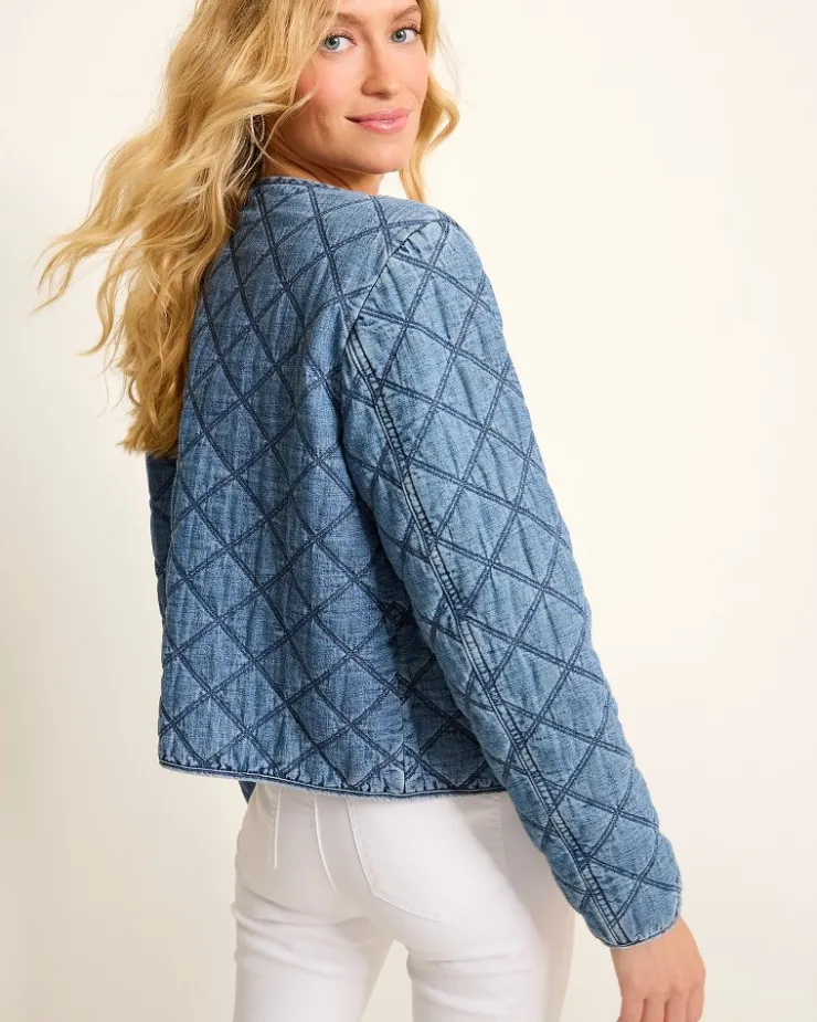 Women Tommy Bahama Jackets<Quilted Cropped Denim Jacket