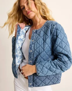 Women Tommy Bahama Jackets<Quilted Cropped Denim Jacket