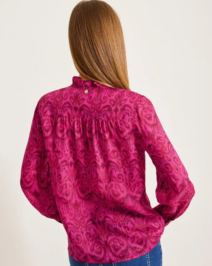 Women Tommy Bahama Tops & Shirts<Seaside Ikat Long-Sleeve Ruffle-Neck Top