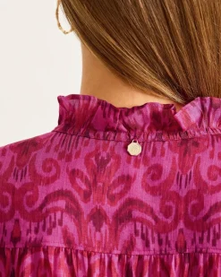 Women Tommy Bahama Tops & Shirts<Seaside Ikat Long-Sleeve Ruffle-Neck Top
