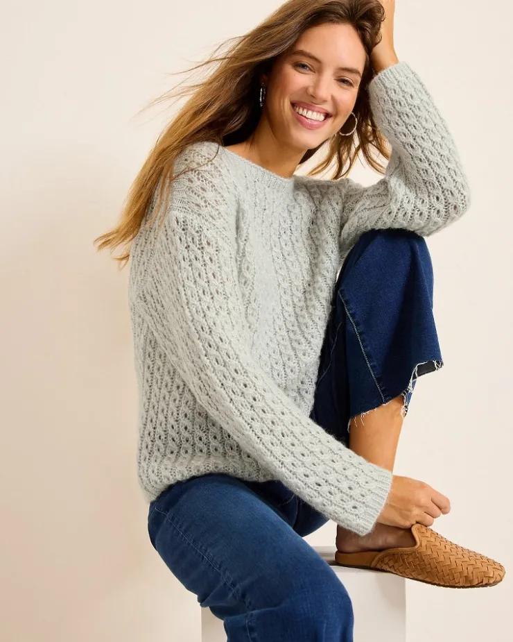 Women Tommy Bahama Sweaters<Shimmer Cable Boat-Neck Sweater