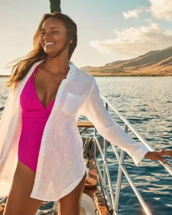 Women Tommy Bahama Beach Coverups<Shoreline Cotton Boyfriend Beach Shirt