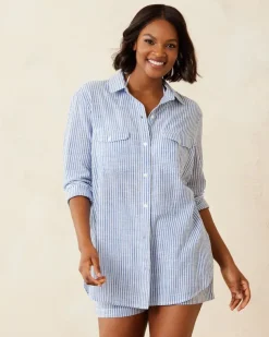 Women Tommy Bahama Beach Coverups<Shoreline Stripe Boyfriend Beach Shirt