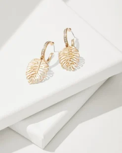 Women Tommy Bahama Jewelry<Tropical Blooms Pave Monstera Drop Hoop Earrings