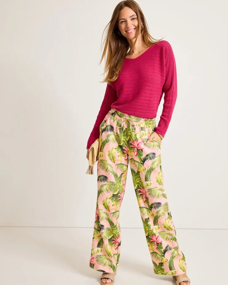 Women Tommy Bahama Pants & Crops<Two Palms Frond Royal High-Rise Linen Easy Pants