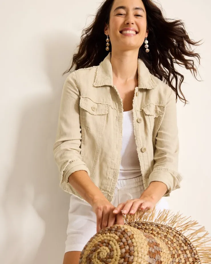 Women Tommy Bahama Jackets<Two Palms Linen Raw-Edge Jacket