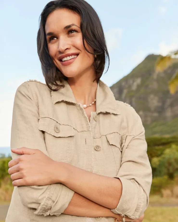 Women Tommy Bahama Jackets<Two Palms Linen Raw-Edge Jacket