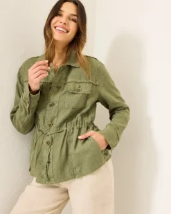 Women Tommy Bahama Jackets<Two Palms Linen Raw-Edge Utility Jacket