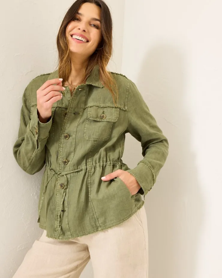 Women Tommy Bahama Jackets<Two Palms Linen Raw-Edge Utility Jacket