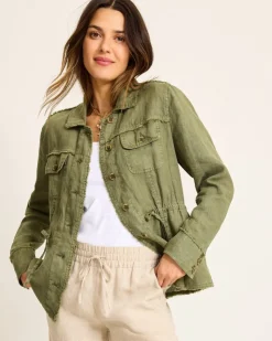 Women Tommy Bahama Jackets<Two Palms Linen Raw-Edge Utility Jacket