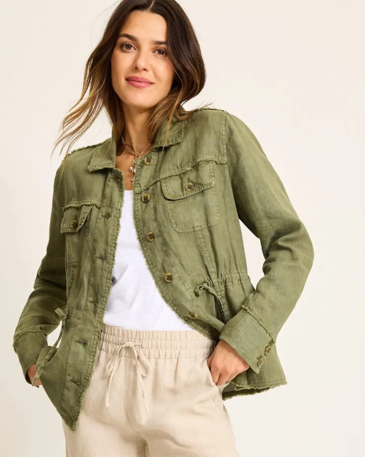 Women Tommy Bahama Jackets<Two Palms Linen Raw-Edge Utility Jacket