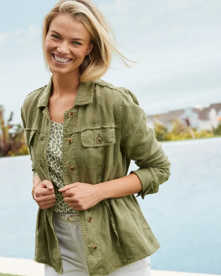 Women Tommy Bahama Jackets<Two Palms Linen Raw-Edge Utility Jacket