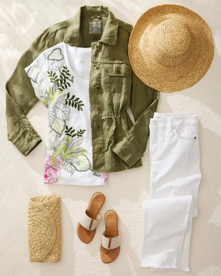 Women Tommy Bahama Jackets<Two Palms Linen Raw-Edge Utility Jacket