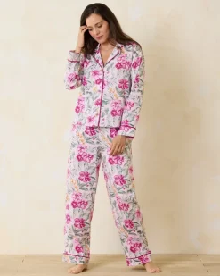 Women Tommy Bahama Sleepwear<Woven Sateen Long Sleeve & Pants Pajama Set