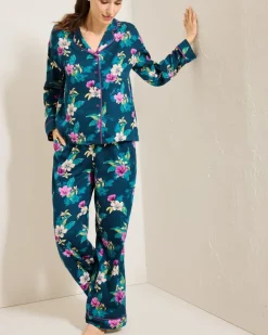 Women Tommy Bahama Sleepwear<Woven Sateen Long Sleeve & Pants Pajama Set