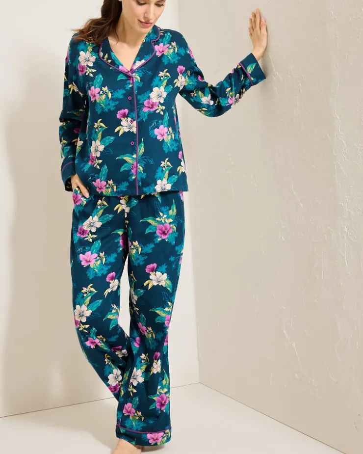 Women Tommy Bahama Sleepwear<Woven Sateen Long Sleeve & Pants Pajama Set