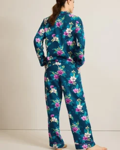Women Tommy Bahama Sleepwear<Woven Sateen Long Sleeve & Pants Pajama Set