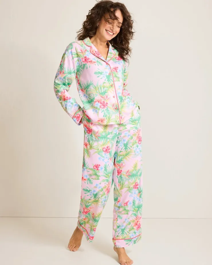 Women Tommy Bahama Sleepwear<Woven Sateen Long Sleeve & Pants Pajama Set